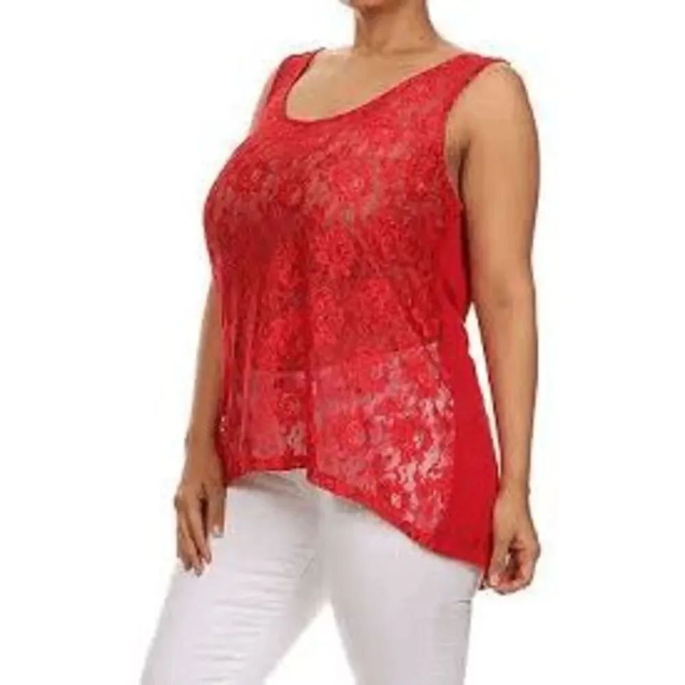 Torrid Red Lace Floral Romantic Sleeveless Women's 2XL